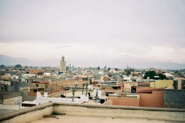 Rooftops of Marrakech with the Koutoubia minaret on the horizon