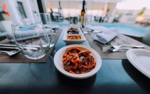 Chebakia and Moroccan dishes on a restaurant table