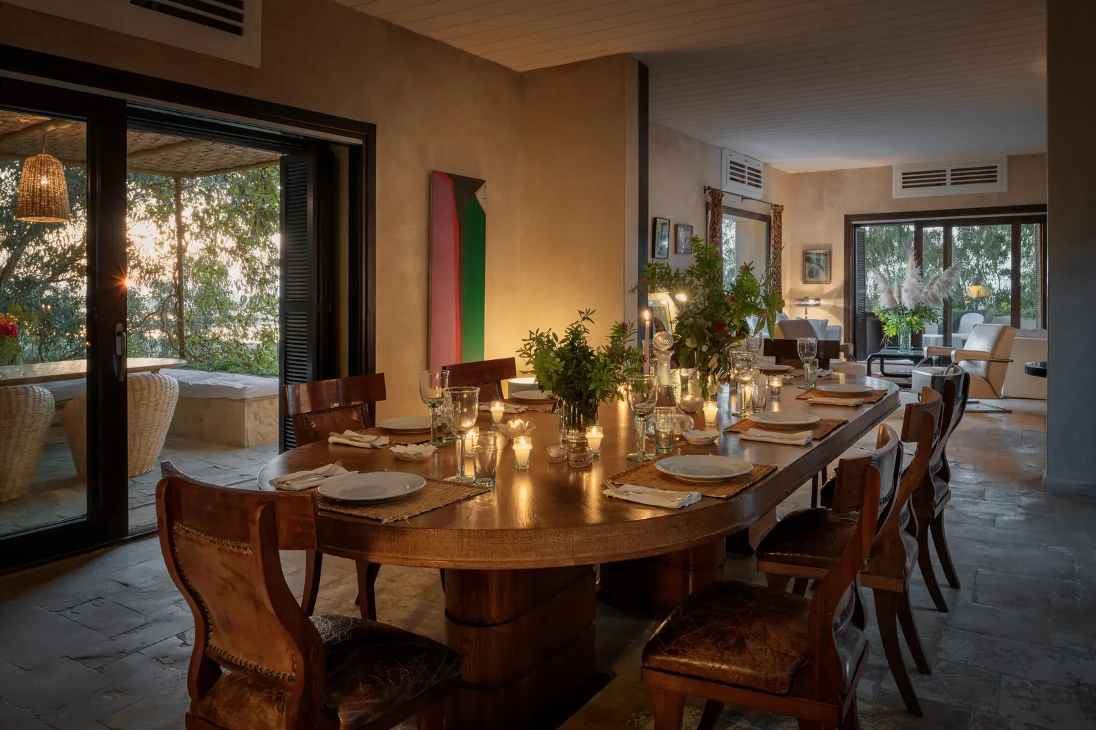 Candlelit dining room of Villa Laguna