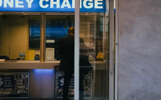 Customer at a currency exchange counter