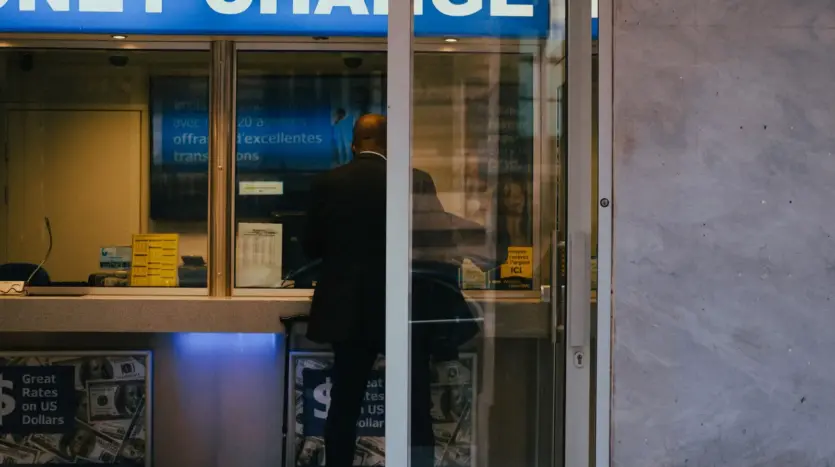 Customer at a currency exchange counter